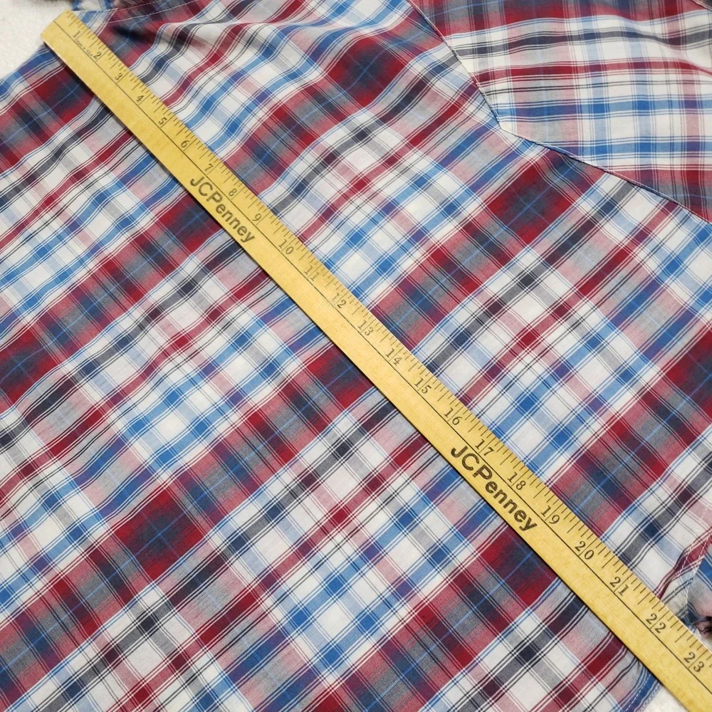 Levi's Pearl Snap Shirt Mens XL Red Blue Plaid Western Short Sleeve Standard Fit